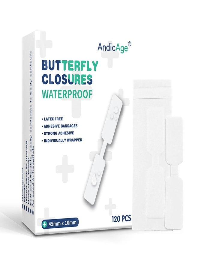 AndicAge 120PCS Butterfly Closure Strips Adhesive Wound Stitch Bandages with Non-Stick Pad for Skin Wounds - Image 1